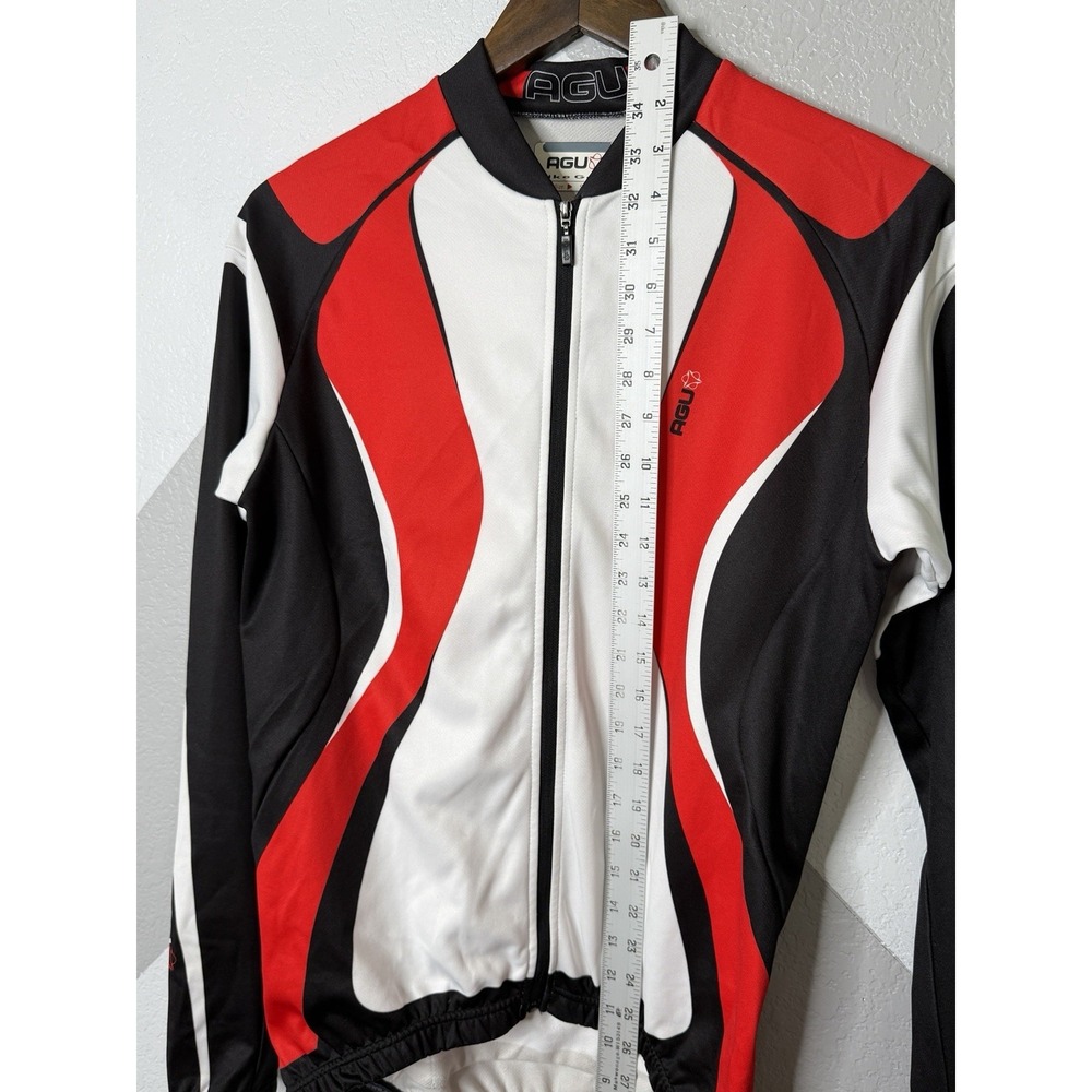 AGU Men Red Black White Cycling Jersey Long Sleeve Full Zip Osero Size S - Picture 10 of 11